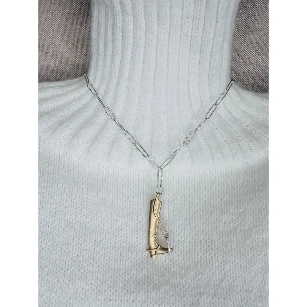 Handmade Equestrian Boot Necklace | Matte Gold & Silver | 16” Chain | Horse Love